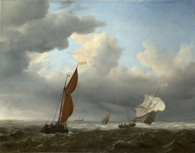 Una nave olandese e altre piccole imbarcazioni in una forte brezza da Willem van de Velde the Younger